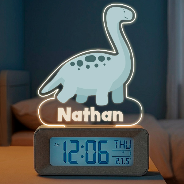 Réveil Dino avec Lumière et Prénom Personnalisé