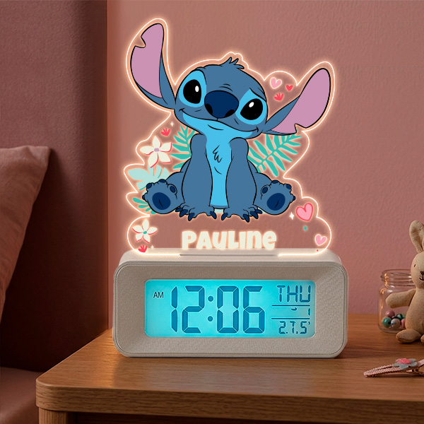 Réveil Stitch avec Lumière et Prénom Personnalisé