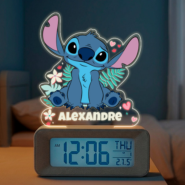 Réveil Stitch avec Lumière et Prénom Personnalisé