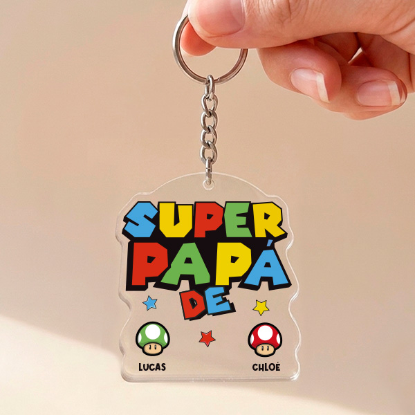 Porte-clés Super Papa avec Prénoms Personnalisés