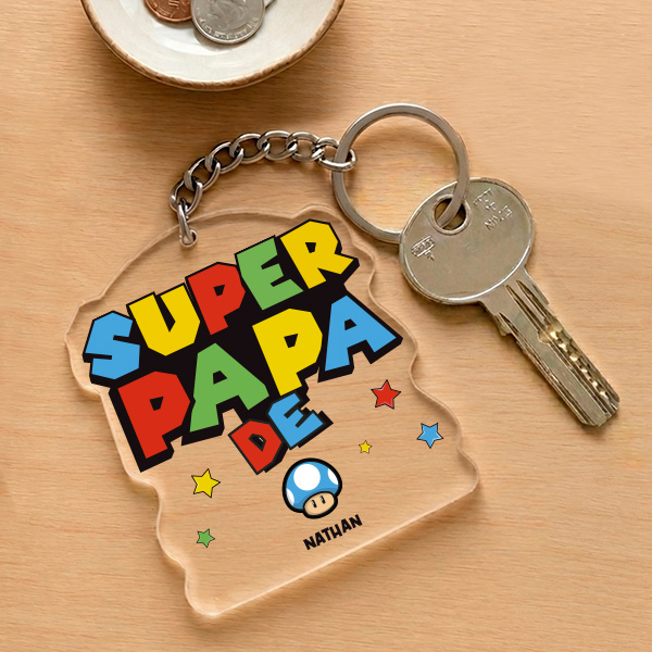Porte-clés Super Papa avec Prénoms Personnalisés
