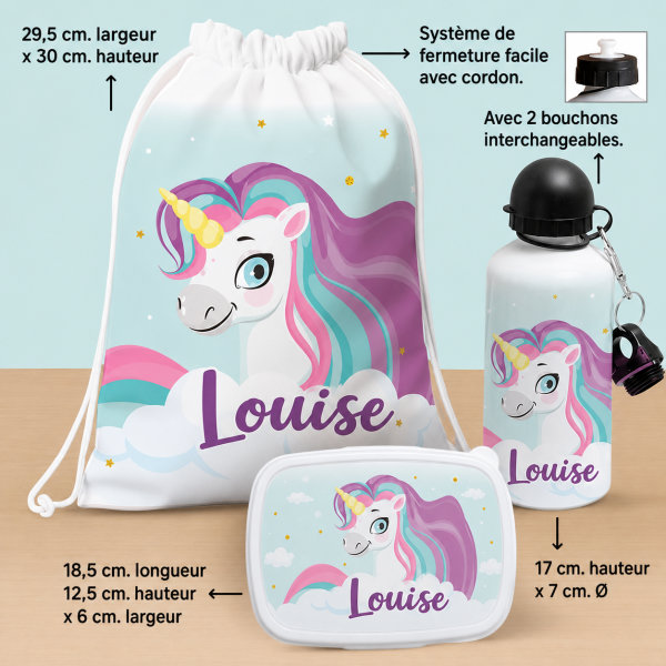 Pack Scolaire Enfant Licorne personnalisé