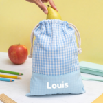 Sac à Goûter Enfant Carreaux Bleus personnalisé Vignette de Sac à Goûter Enfant Carreaux Bleus personnalisé