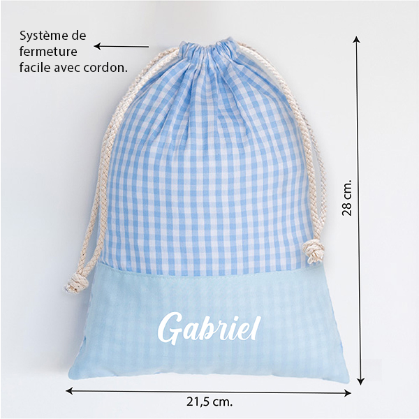 Sac à Goûter Enfant Carreaux Bleus personnalisé