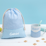 Vignette de Sac à Goûter Enfant Carreaux Bleus personnalisé