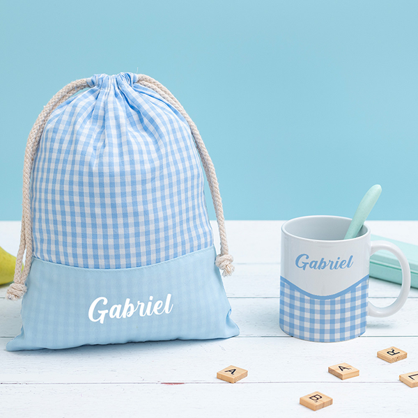 Sac à Goûter Enfant Carreaux Bleus personnalisé