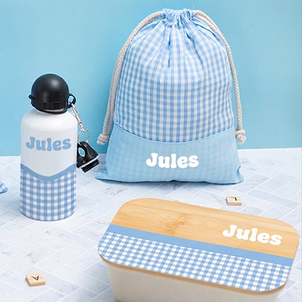 Sac à Goûter Enfant Carreaux Bleus personnalisé