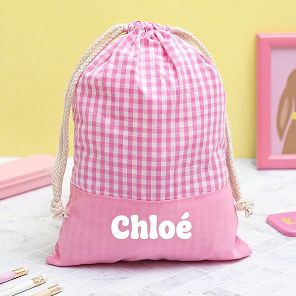 Sac à Goûter Enfant Carreaux Roses personnalisé