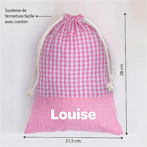 Sac à Goûter Enfant Carreaux Roses personnalisé