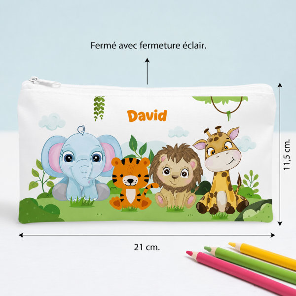 Trousse Scolaire Enfant Animaux de la Jungle personnalisée