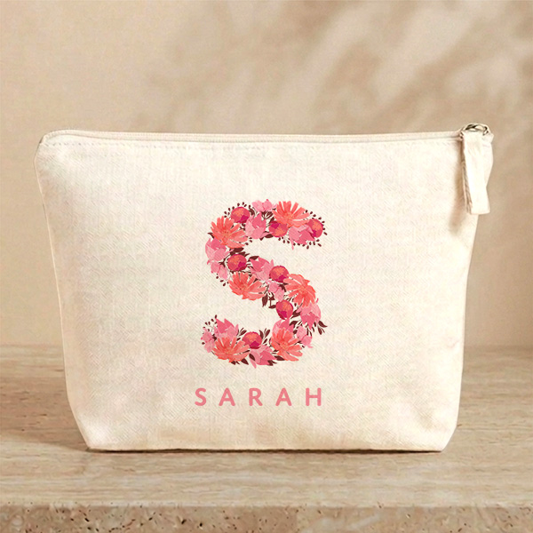 Trousse de Toilette Initiale Fleurie avec Prénom Personnalisé