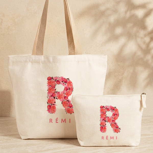 Trousse de Toilette Initiale Fleurie avec Prénom Personnalisé