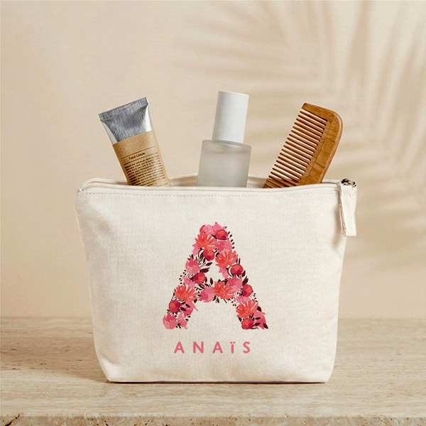 Trousse de Toilette Initiale Fleurie avec Prénom Personnalisé