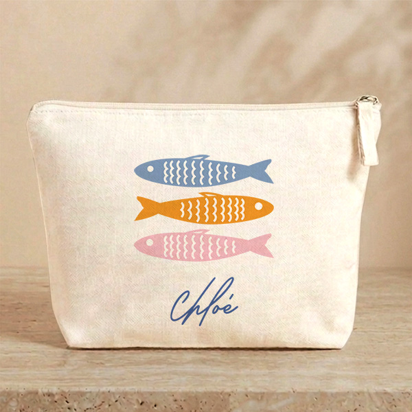 Trousse de Toilette Poissons Colorés avec Prénom Personnalisé
