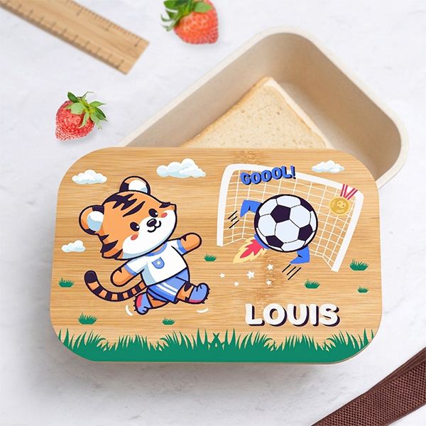 Boîte à Repas Enfant Football personnalisée avec Couvercle en Bambou