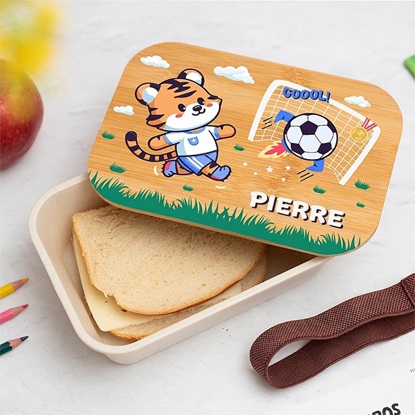 Boîte à Repas Enfant Football personnalisée avec Couvercle en Bambou