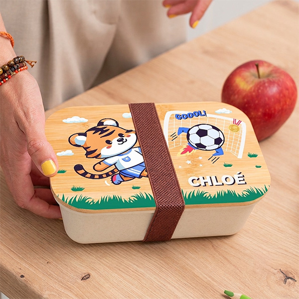 Boîte à Repas Enfant Football personnalisée avec Couvercle en Bambou