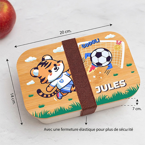 Boîte à Repas Enfant Football personnalisée avec Couvercle en Bambou