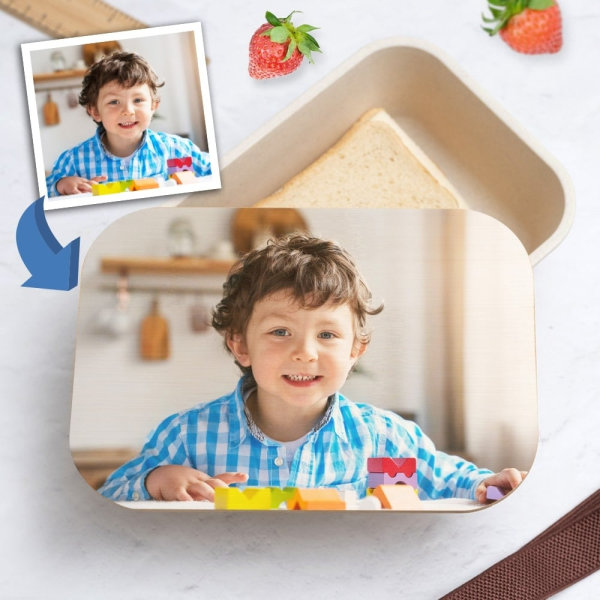 Boîte à Repas Enfant personnalisée avec Couvercle en Bambou avec Photo