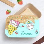 Boîte à Repas Enfant Petits Chats personnalisée avec Couvercle en Bambou Vignette de Boîte à Repas Enfant Petits Chats personnalisée avec Couvercle en Bambou