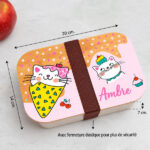 Vignette de Boîte à Repas Enfant Petits Chats personnalisée avec Couvercle en Bambou