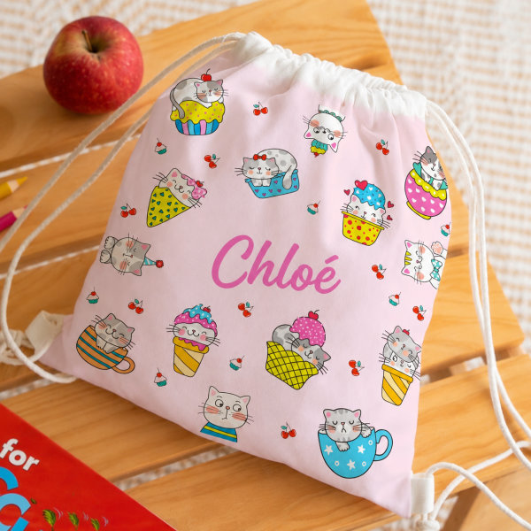 Sac à dos à Cordons Enfant Petits Chats personnalisé