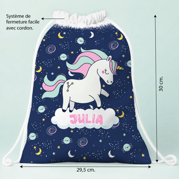 Sac à dos à cordons Enfant Licornes personnalisé