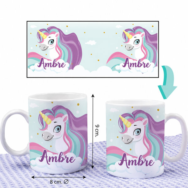 Tasse Enfant Licorne Incassable personnalisée avec Prénom