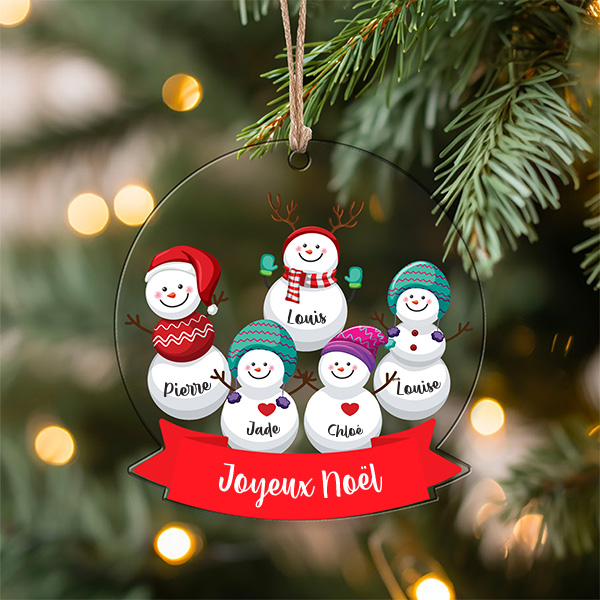 Pack de décorations pour sapin de Noël Bonshommes de neige avec prénoms personnalisés