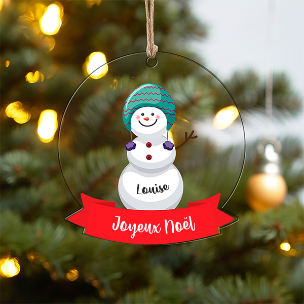Pack de décorations pour sapin de Noël Bonshommes de neige avec prénoms personnalisés