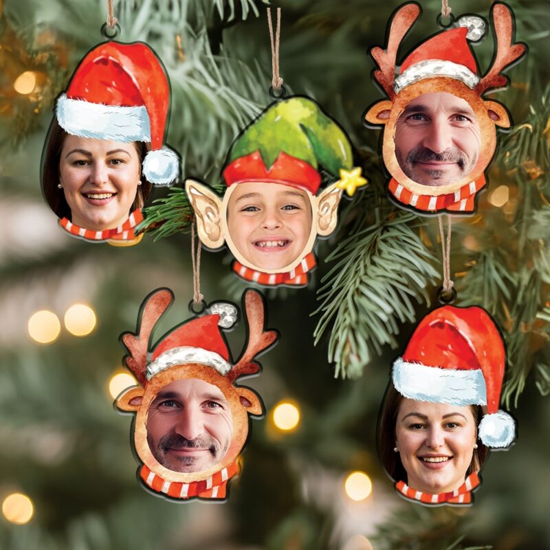Pack de décorations pour sapin de Noël avec visages et photos personnalisées