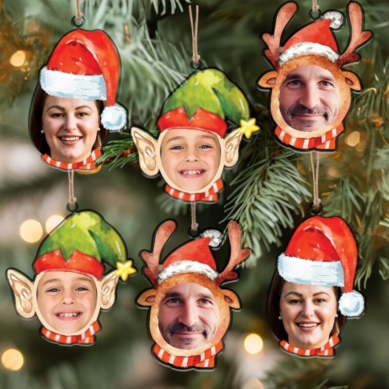 Pack de décorations pour sapin de Noël avec visages et photos personnalisées