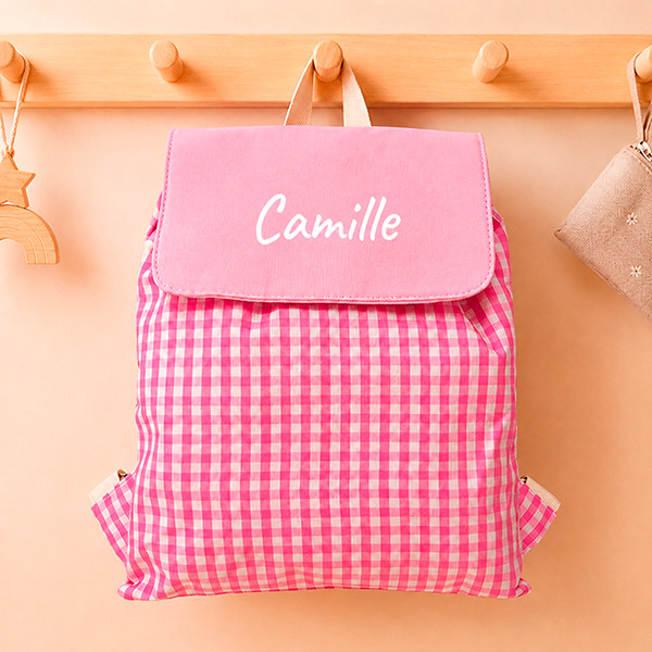 Sac à dos à Cordons Carreaux Roses Enfant personnalisé