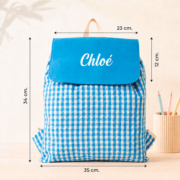 Sac à dos à Cordons Carreaux Bleus Enfant personnalisé