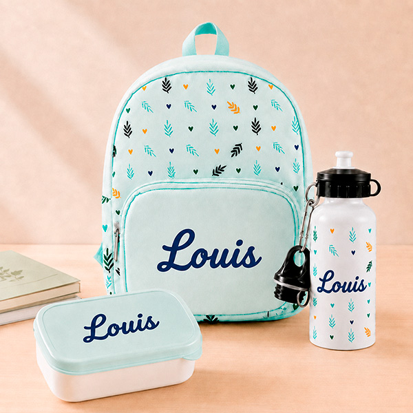 Pack Scolaire Enfant Vert avec Feuilles et Prénom personnalisé