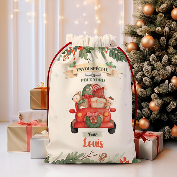 Sac de Noël Voiture avec prénom personnalisé