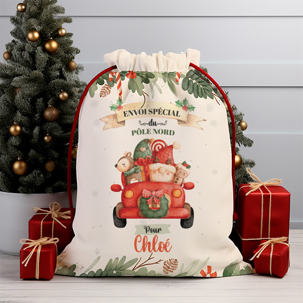 Sac de Noël Voiture avec prénom personnalisé