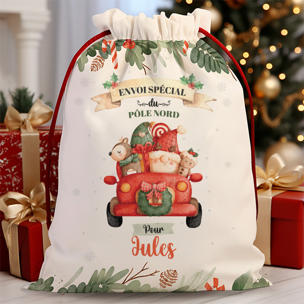 Sac de Noël Voiture avec prénom personnalisé