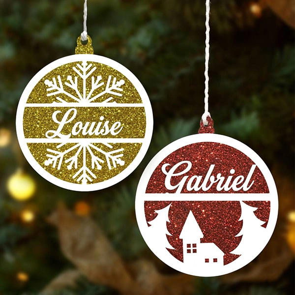 Pack de décorations pour sapin de Noël Paillettes avec prénom personnalisé