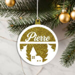 Vignette de Pack de décorations pour sapin de Noël Paillettes avec prénom personnalisé