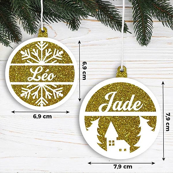 Pack de décorations pour sapin de Noël Paillettes avec prénom personnalisé