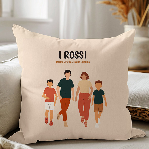 Cuscino Famiglia di Fronte con Nomi e Testo personalizzato