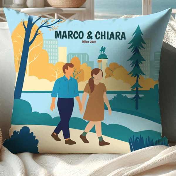 Cuscino Famiglia al Parco con Nomi e Testo personalizzato