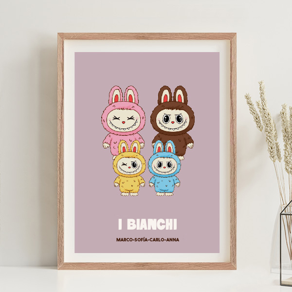 Poster Labubu con Nomi e Testo personalizzato