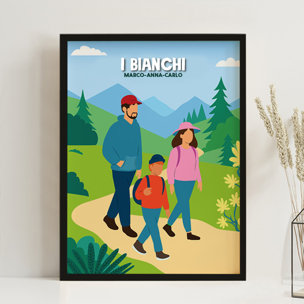 Poster Famiglia in Montagna con Nomi e Testo personalizzato