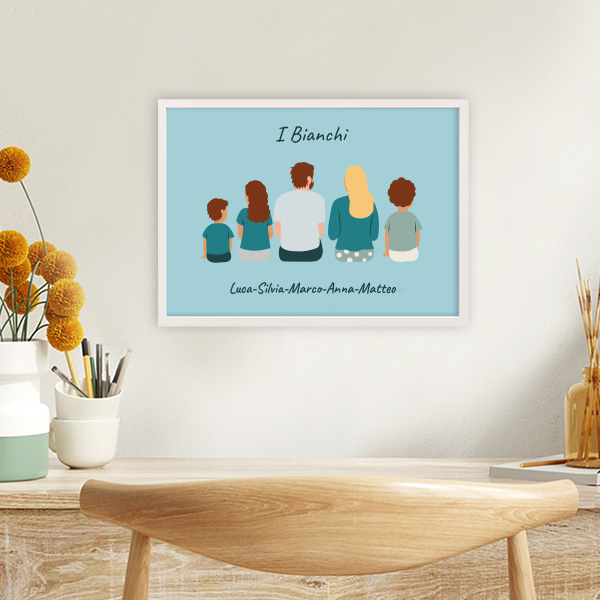 Poster Famiglia di Spalle con Nomi e Testo personalizzato