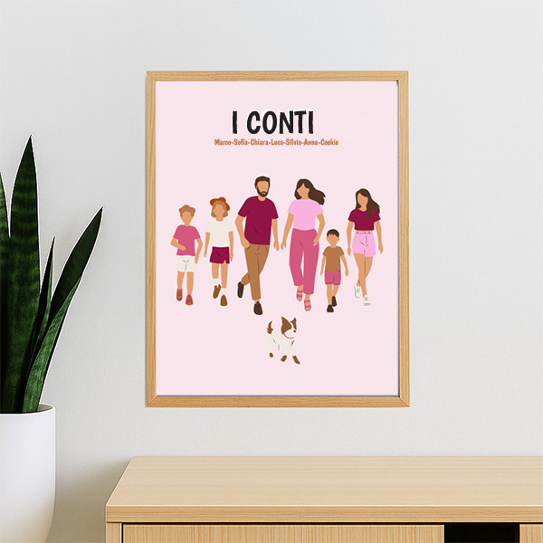 Poster Famiglia di Fronte con Nomi e Testo personalizzato