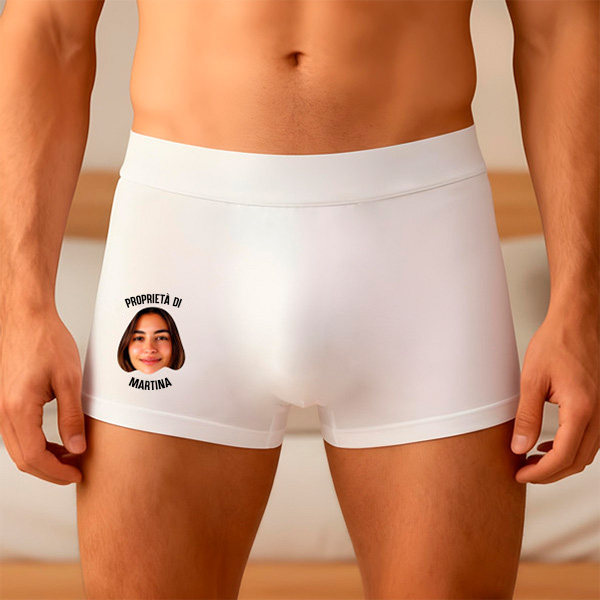 Boxer “Proprietà della Tua Persona Speciale” con Foto e Nome Personalizzati