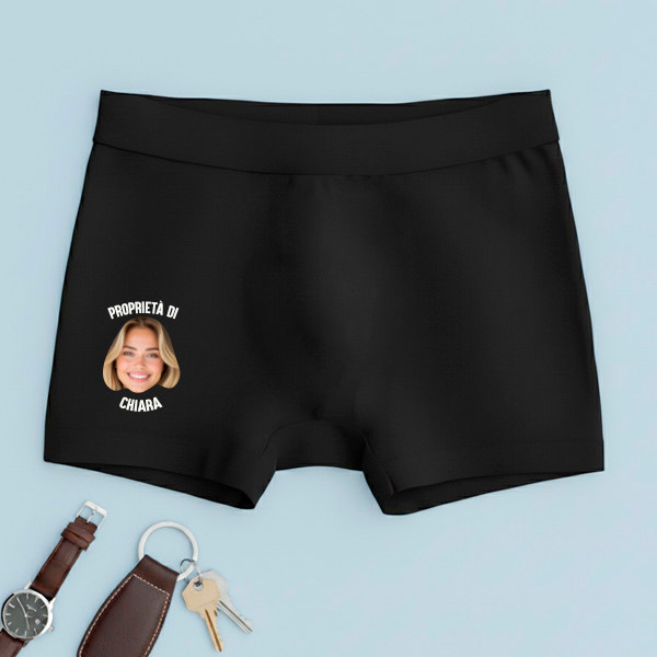 Boxer “Proprietà della Tua Persona Speciale” con Foto e Nome Personalizzati