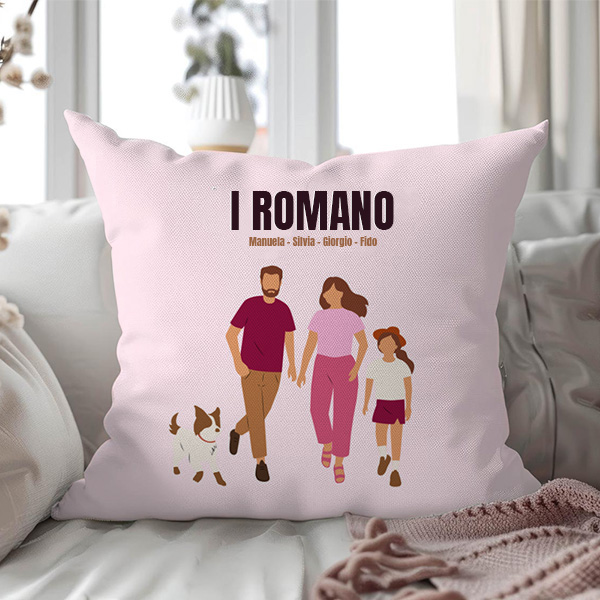 Cuscino Famiglia di Fronte con Nomi e Testo personalizzato